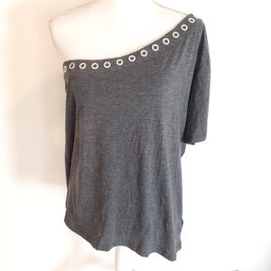 Michael Kors Women's SIZE L Gray Embellished One-Shoulder Top Short Sleeve